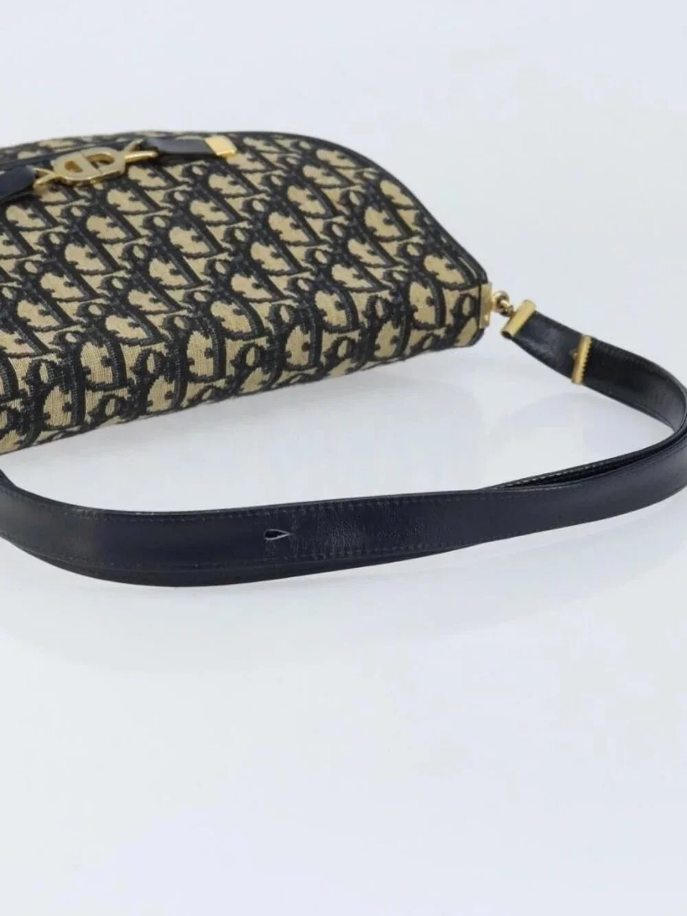 Christian Dior Trotter Canvas Shoulder Bag Navy Gold Auth gh1790 - Picture 8 of 16